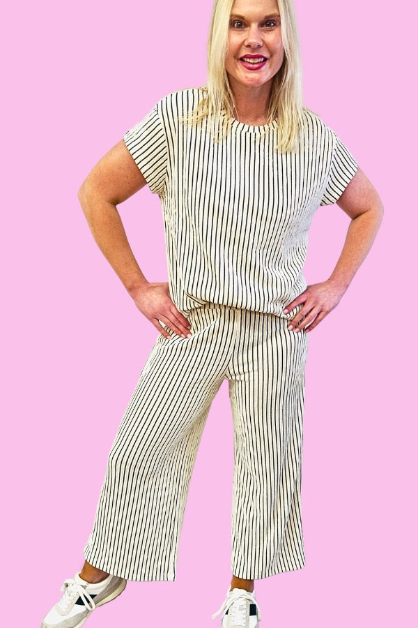 Cream/Black Striped Pants