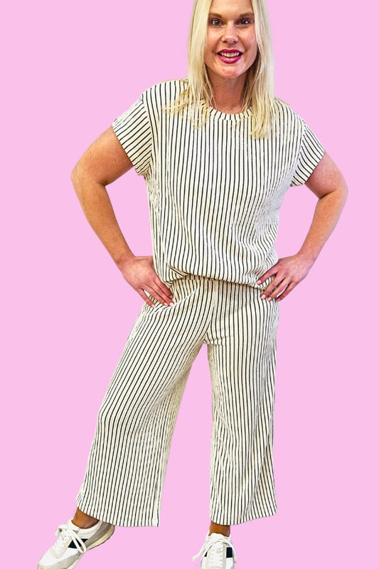 Cream/Black Striped Pants