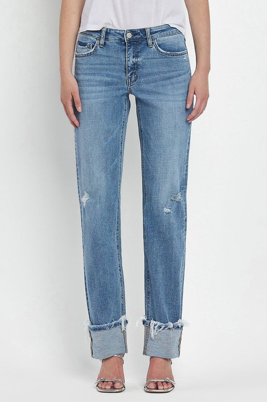 Mid-Rise Cuffed Straight Jeans