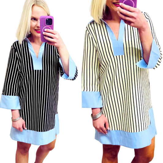 Stripe Chambray Contrast Dress