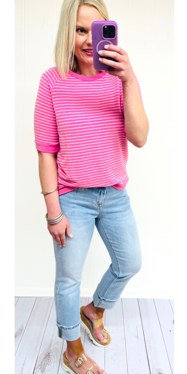 Pink Striped Terry Top